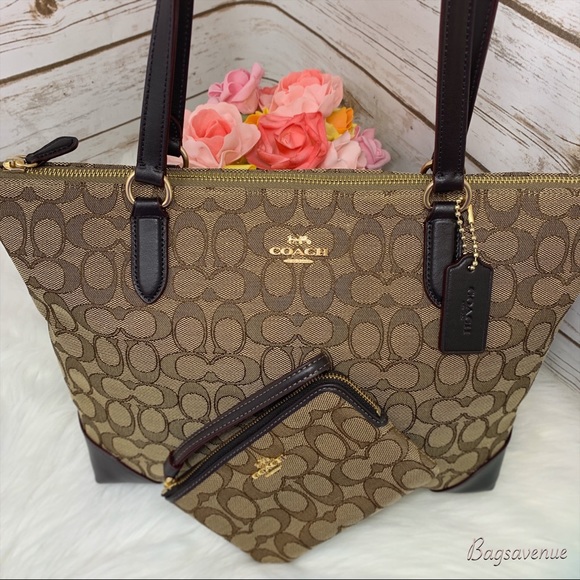 Coach signature khaki zip tote matching wristlet - Picture 3 of 8